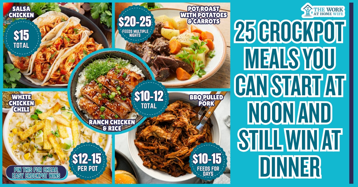 Dump and go crockpot meals you can start at noon and still have dinner ready. 25 easy recipes with minimal prep that cook in just a few hours.