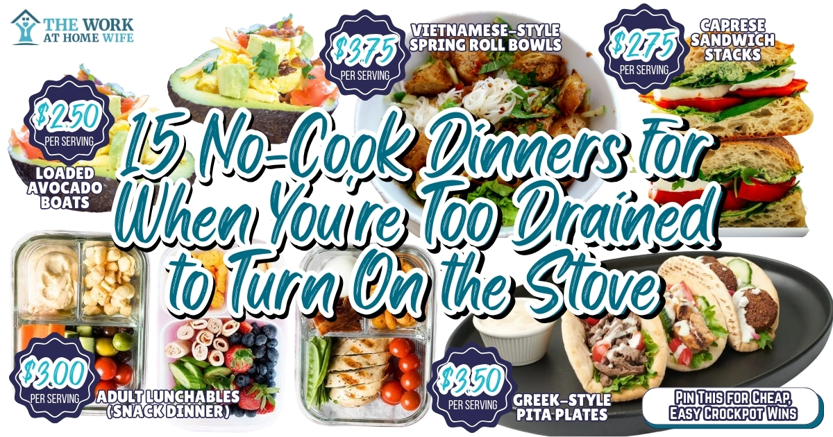 No cook dinner ideas for busy professionals too drained to turn on the stove. 15 satisfying meals with zero cooking using simple ingredients you have.