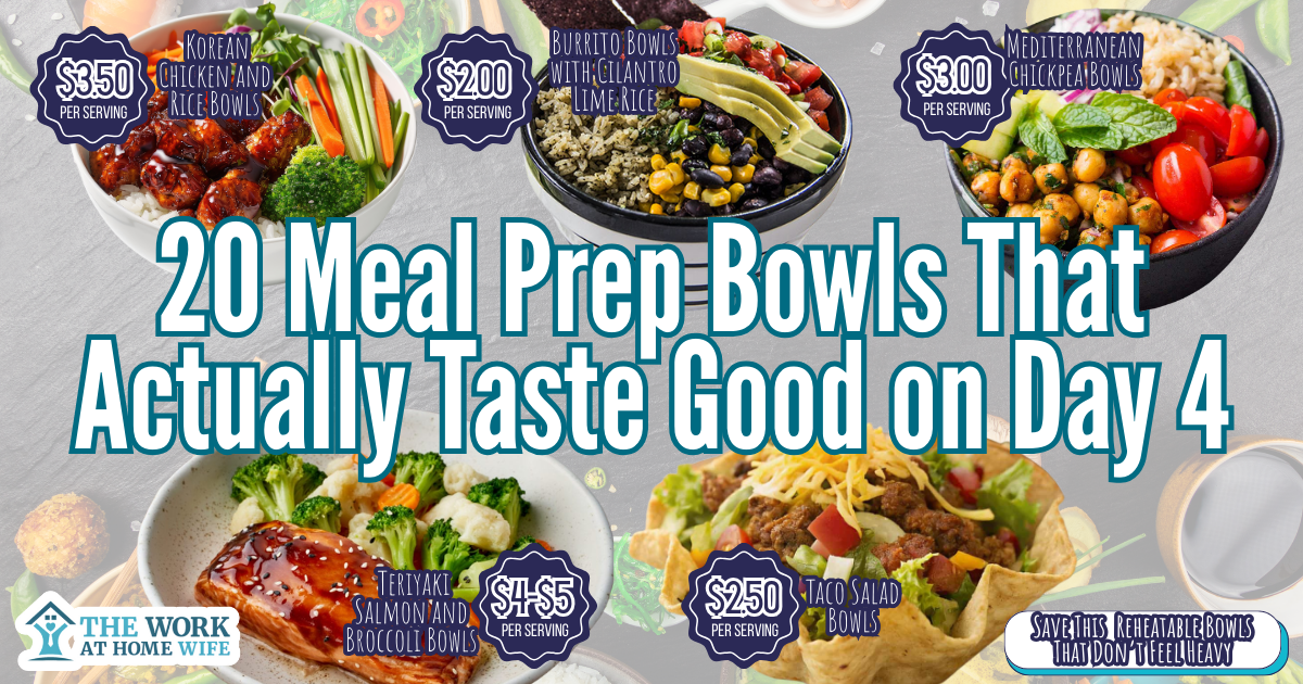 Meal prep bowls for lunch: 20 colorful grain bowls packed with fresh veggies and protein, lined up for the week. Pin!