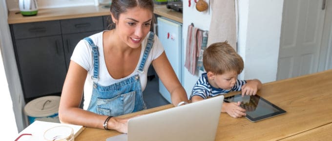 Young mother working freelance from home