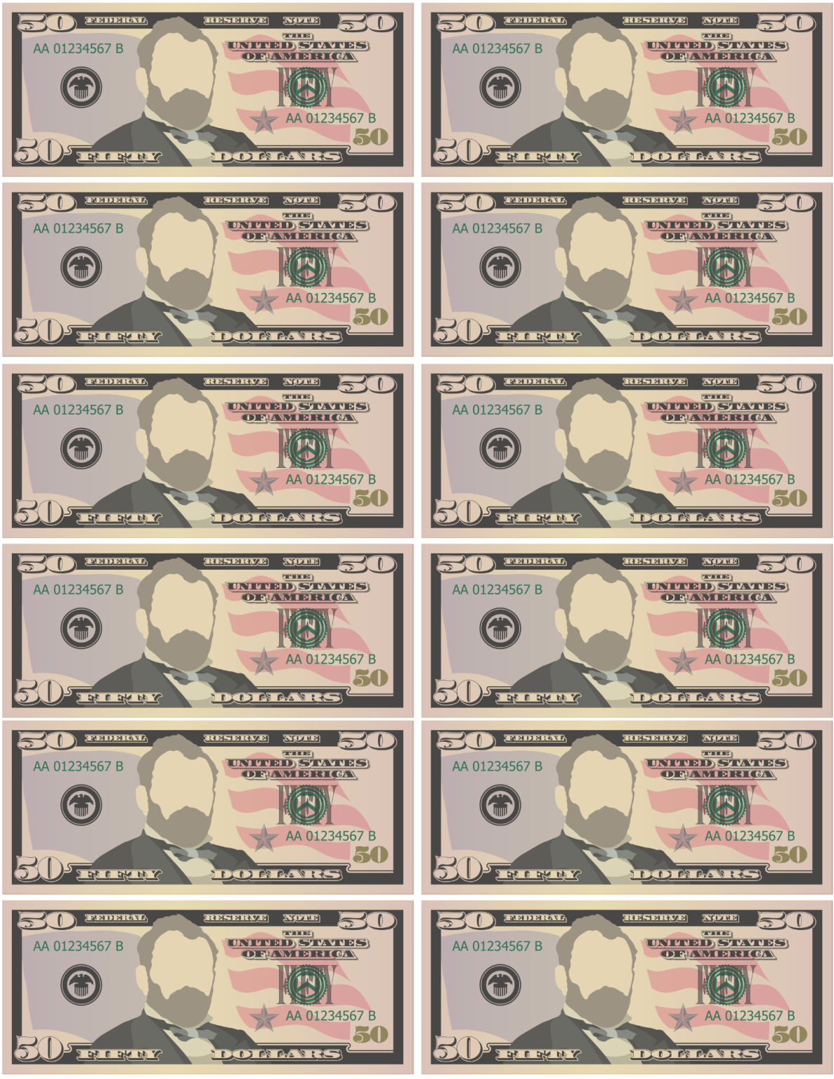 Printable Money - Fifty Dollar Bill