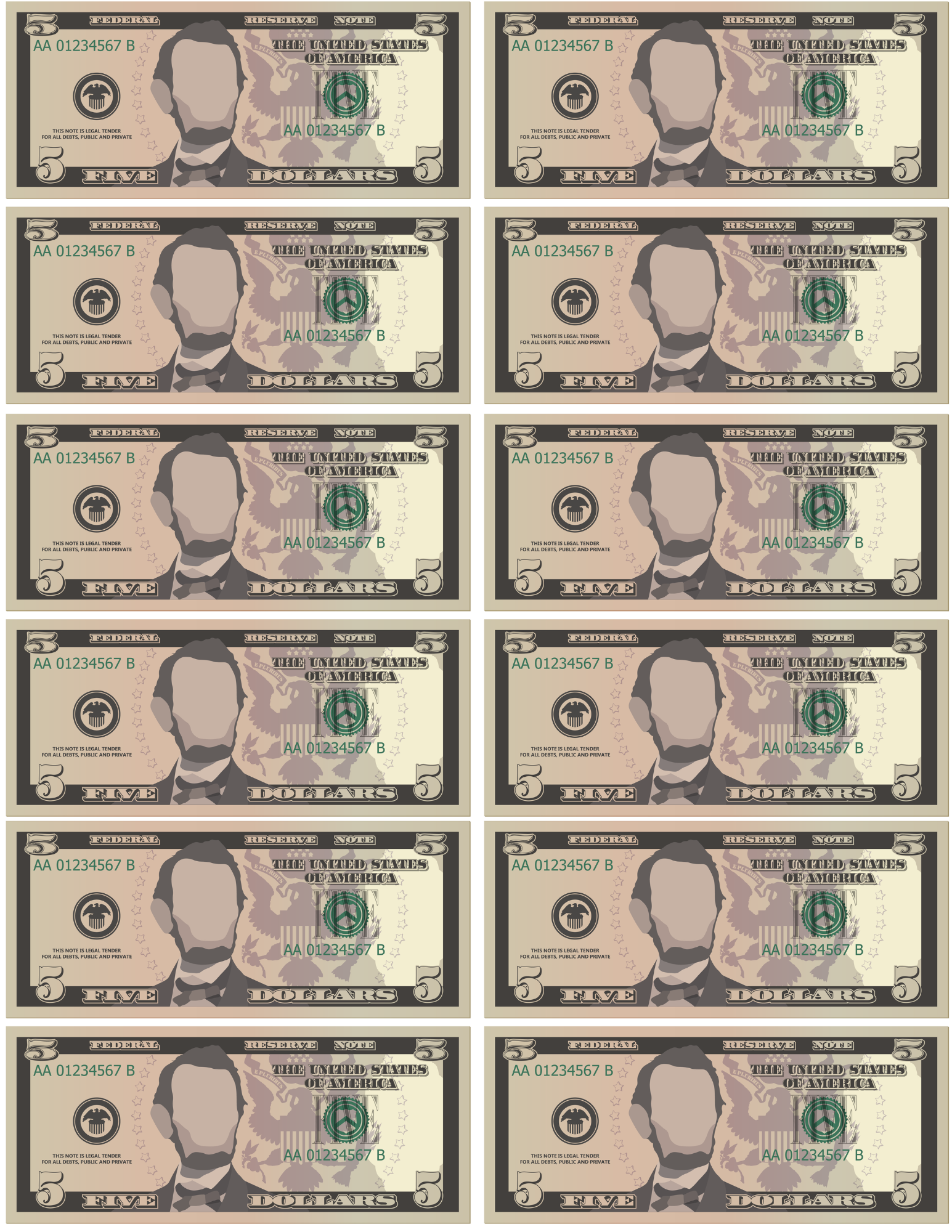 Color Dollar Bills Printable